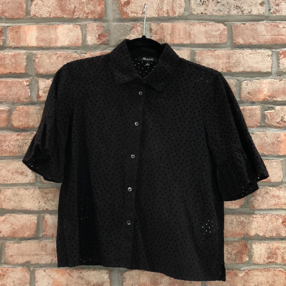 Madewell Black Eyelet Button-Up Blouse